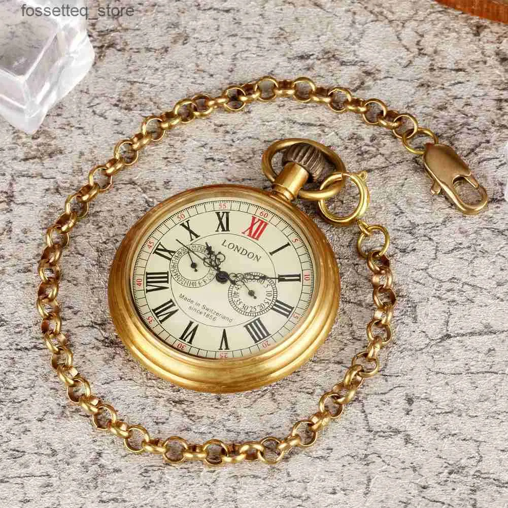 Montres de poche de luxe en laiton et cuivre, mécanique, pendentif Antique, horloge de poche, cadeaux de haute qualité pour hommes L240322