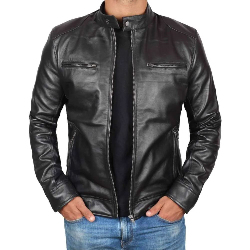 Blingsoul-Jacken für Herren – Motorrad-Herren-Lederjacke aus echtem Lammfell in Schwarz und Braun