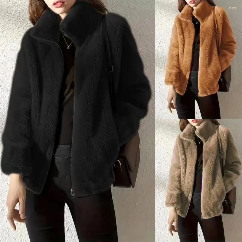 Vestes pour femmes 2024 Style élégant peluche moelleux veste décontractée épaissie mode lâche hauts à manches longues pour femmes vêtements quotidiens dames manteau