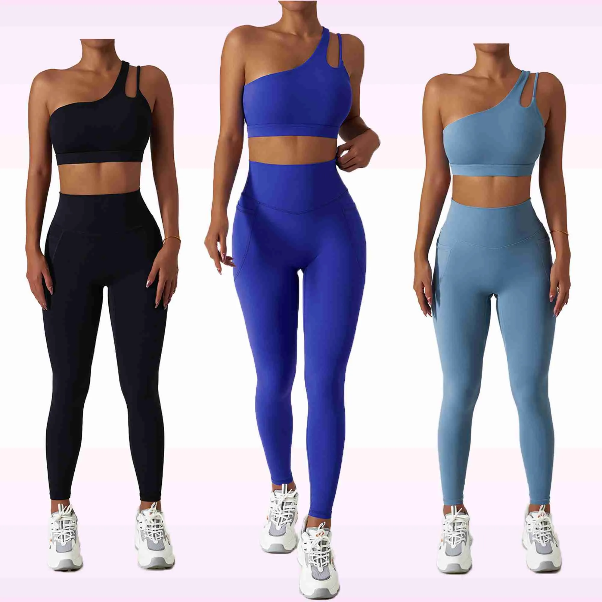 Partihandel Yoga Leggings Running Workout Clothing Suit Top Sports Gym Fitness Set