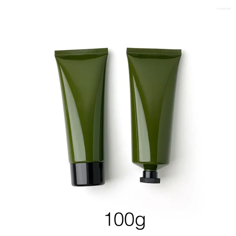 Garrafas de armazenamento 100g verde oliva recarregável garrafa de aperto 100ml cosméticos corpo creme loção recipiente vazio tubo macio de plástico verde escuro