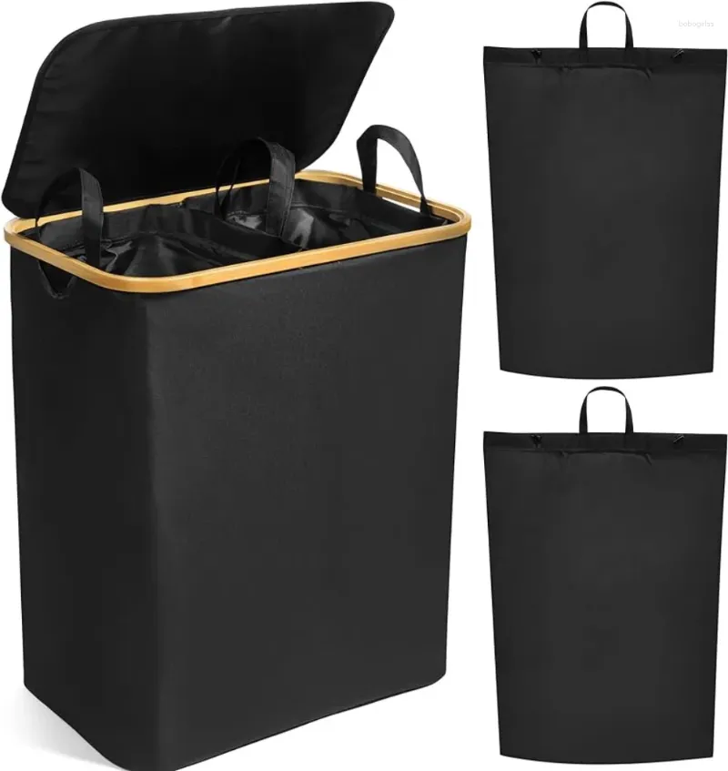 Tvättväskor premium hamper med lock - 145l xl korg bambu borttagbar innerväska fristående