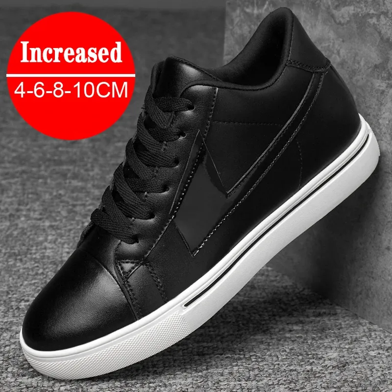 Boots Sneakers Man Elevator Shoes Height Increase Insole 10cm White Black Taller Shoes Men Leisure Fashion Leather Sports Plus Size 44