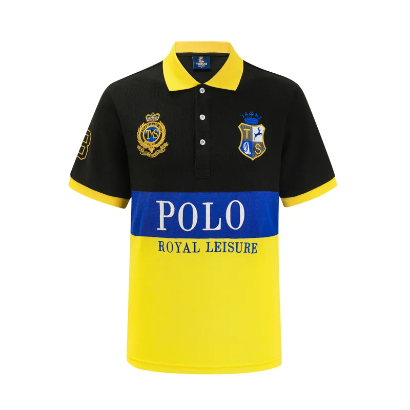 Neues Herren-Poloshirt aus reiner Baumwolle im Sommerstil mit Umlegekragen-Stickerei, schlicht und doch modisch