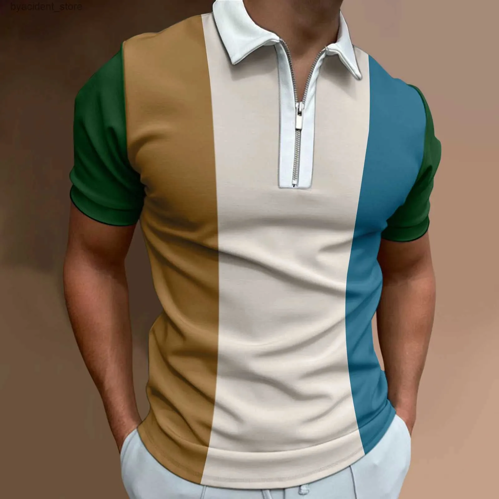 Camisa de pólo de mangas curtas de mangas curtas da moda de pólo-polos masculino-camiseta masculina da rua-a moda da juventude européia e americana Casual short-s L240320