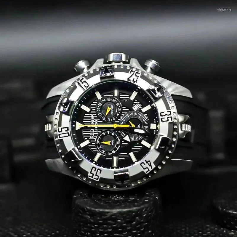 Relógios de pulso Reef Tiger / RT Sport Mens Watch com cronógrafo data amarelo ouro pulseira de borracha relógios de quartzo Reloj Hombre Masculino RGA303