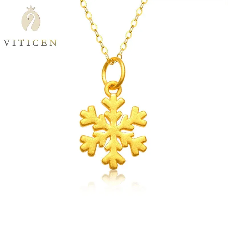 Neck Pendants For Women 999 Pure Gold Christmas Snowflake Pendant Chain Around The Woman Jewelry 24K 240311