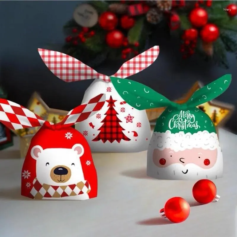 Geschenkpapier 50 teile/los Roter Weihnachtsbär Plastiktüte Cartoon-Muster Backverpackung Lebensmittel Halloween Süßigkeiten 14x23 cm