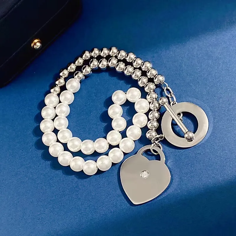 Berühmte Marke: Liebesperlen-Armband-Halsketten-Set, klassisches Damen-Pfirsich-Herz-Anhänger-Mädchen-Ferien-Geschenkbox