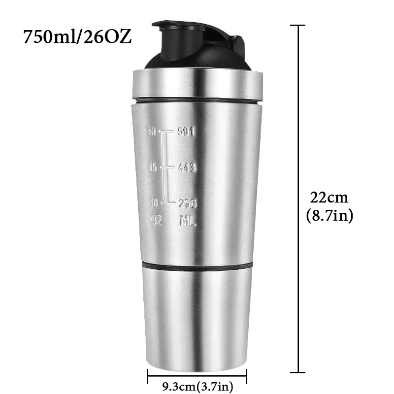 Neue Edelstahl Tasse Vakuum Mixer Outdoor Drink Wasserkocher Abnehmbare Doppel Schicht Whey Protein Pulver Sport Shaker Wasser Flasche