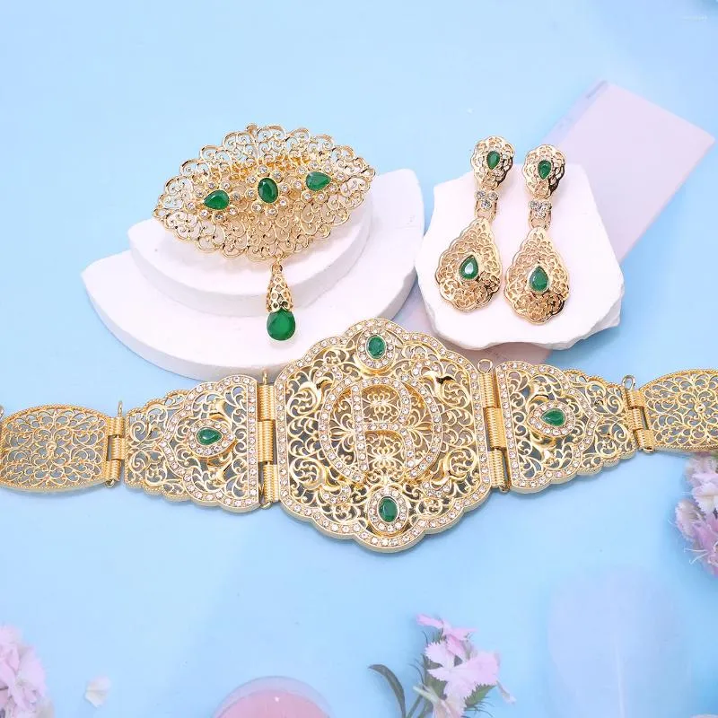 Colar brincos conjunto de jóias femininas marroquino robe cinto broche de cristal acessórios de casamento nupcial moda
