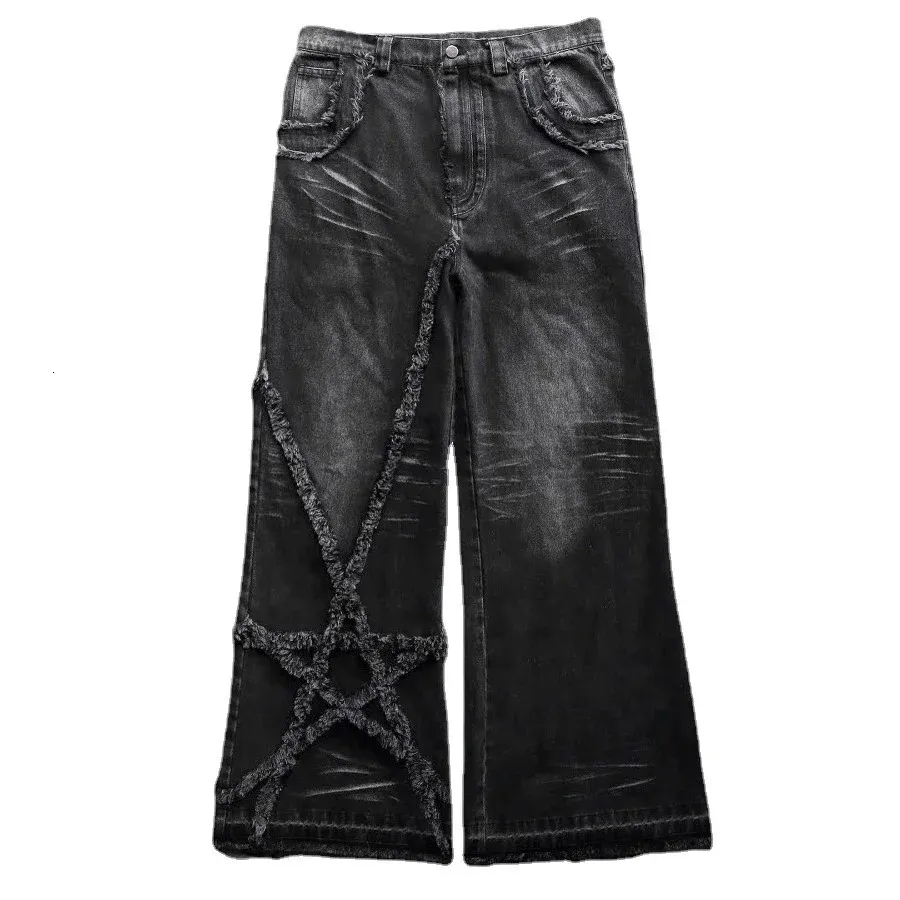 Y2K Streetwear Jeans a gamba larga Uomo Donna Vintage ricamato Pantaloni casual di alta qualità Hip Hop Harajuku Pantaloni neri gotici 240320