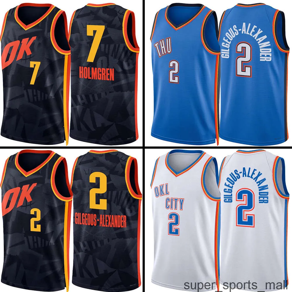 Shai Gilgeous-Alexande Oklahomas City Thunders basketbalshirts Chet Holmgren gestikt 2023 24 heren jeugd kindermand T-shirt zwart wit