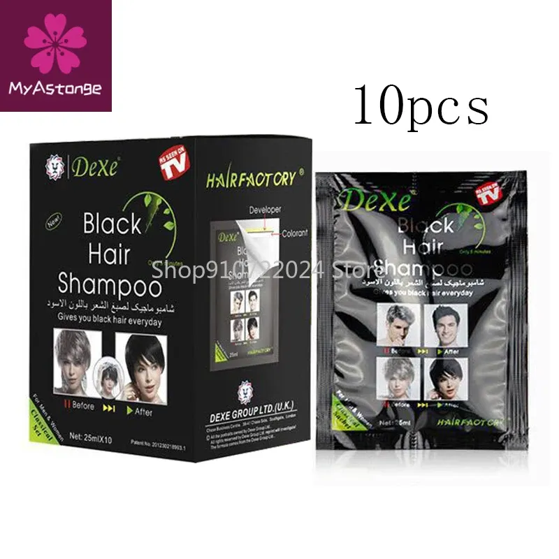 Cor 25ml * 10 Dexe Shampoo de Cabelo Preto 5 Minutos Tintura de Cabelo em Erva Preta Natural Mais Rápido Cabelo Preto Restaura Shampoo Colorante e Tratamento