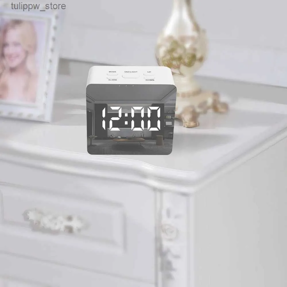 Relógios de mesa de mesa Espelho Relógio com função Snooze Termômetro Digital LED Display Relógio de mesa USB Bateria Operado Mesa Despertadores L240323