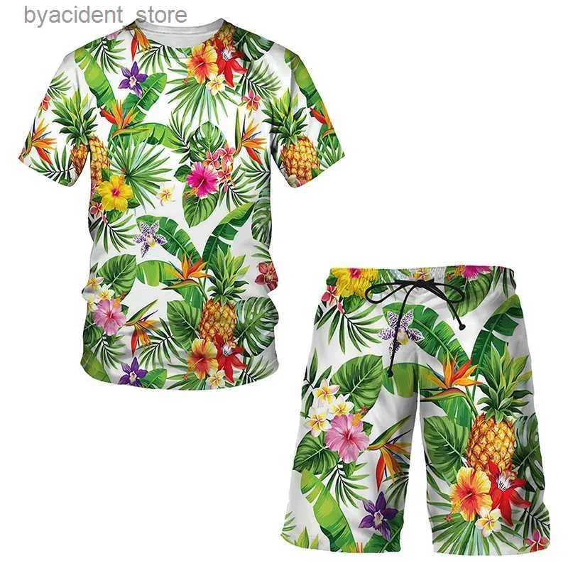 Survêtements pour hommes Hawaiian Mens Survêtement Fruit Plant 3D Imprimer T-shirt Shorts Ensembles 2 pièces Streetwear surdimensionné Sportswear Beach Costumes Vêtements L240320