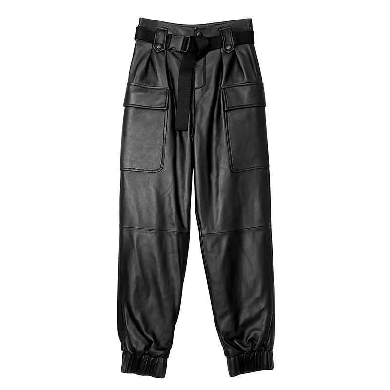 Pantalon Cargo en cuir pour motos sur mesure, vente en gros, en peau de mouton véritable pour femmes