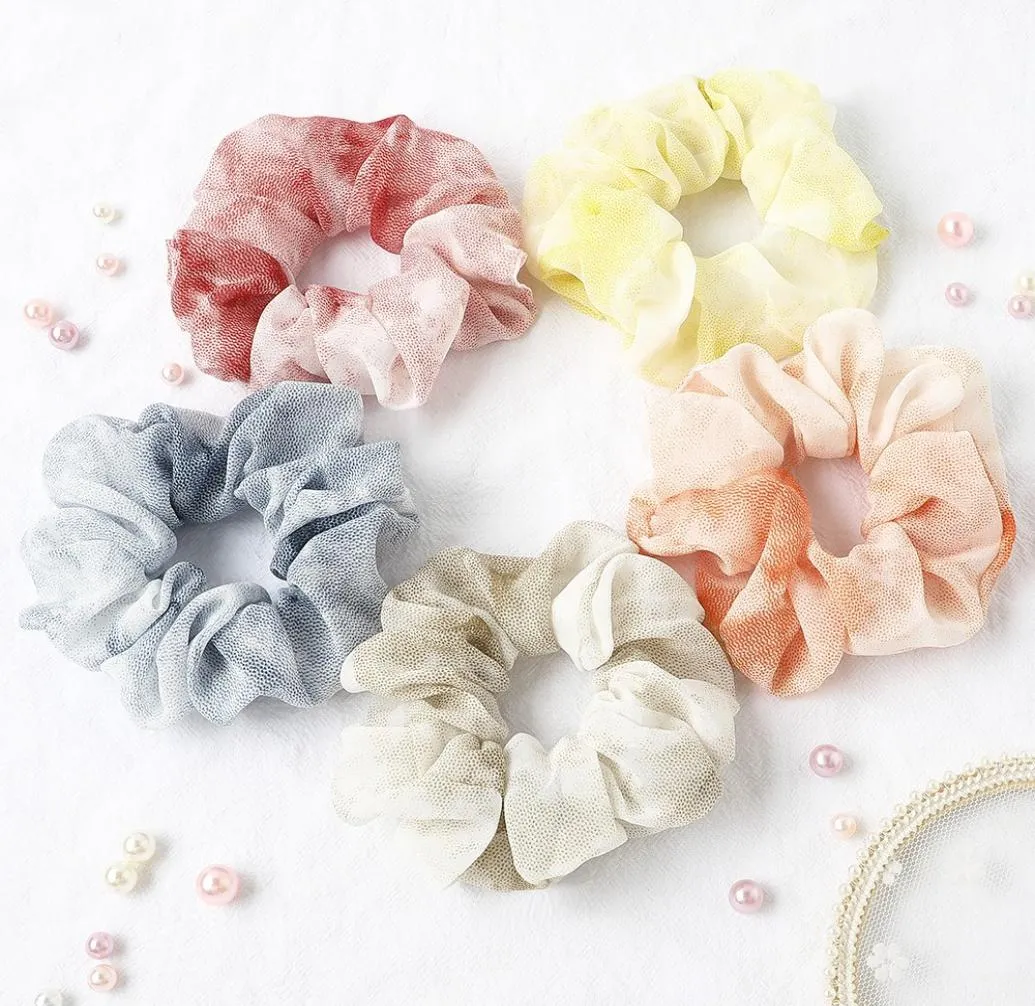 Cute Chiffon Scrunchies Women Tie Dye Scrunchy Elastic Hair Bands Girls Hair Accessories Print Ponytail Holder Rubber Hair Ties7916726