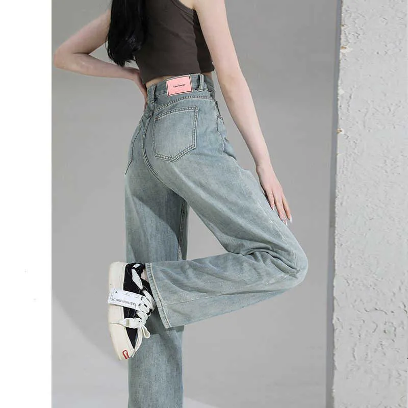 Light Colored Narrow Edition Jeans for Women in Spring 2024 New Slimming and Loose Fitting Straight Leg Pants High Waisted Floor Dragging Wide