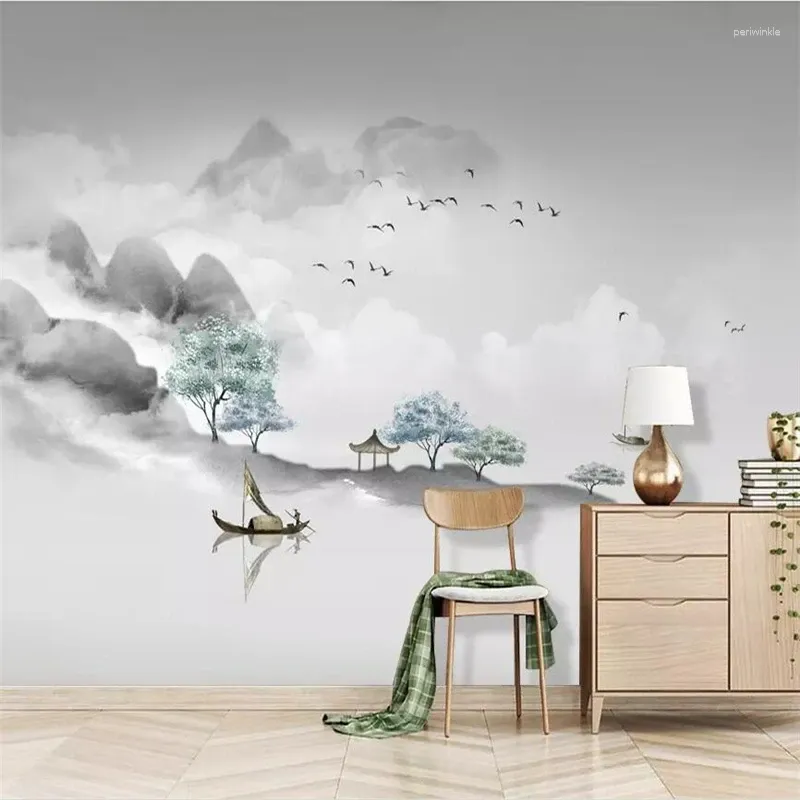 Wallpapers op maat 3d Po Muurschilderingen Chinese Artistieke Conceptie Eenvoudige Inkt Landschap El Woonkamer Tv Achtergrond Muurverf