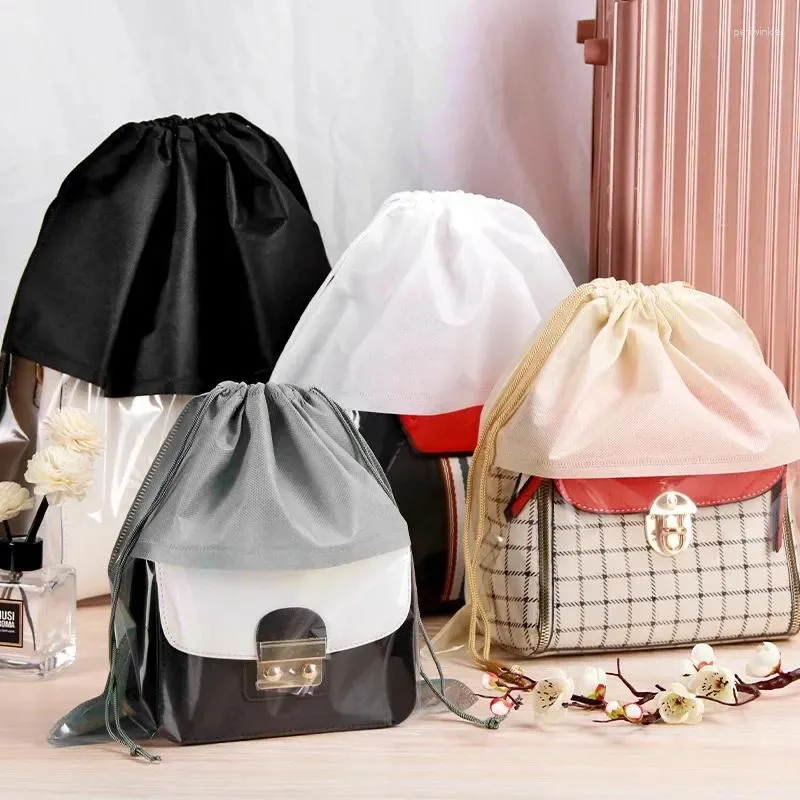 Sacs de rangement Sac à cordon non tissé anti-poussière Grand cuir et chaussure Visualisation Fenêtre Bundle Bouche