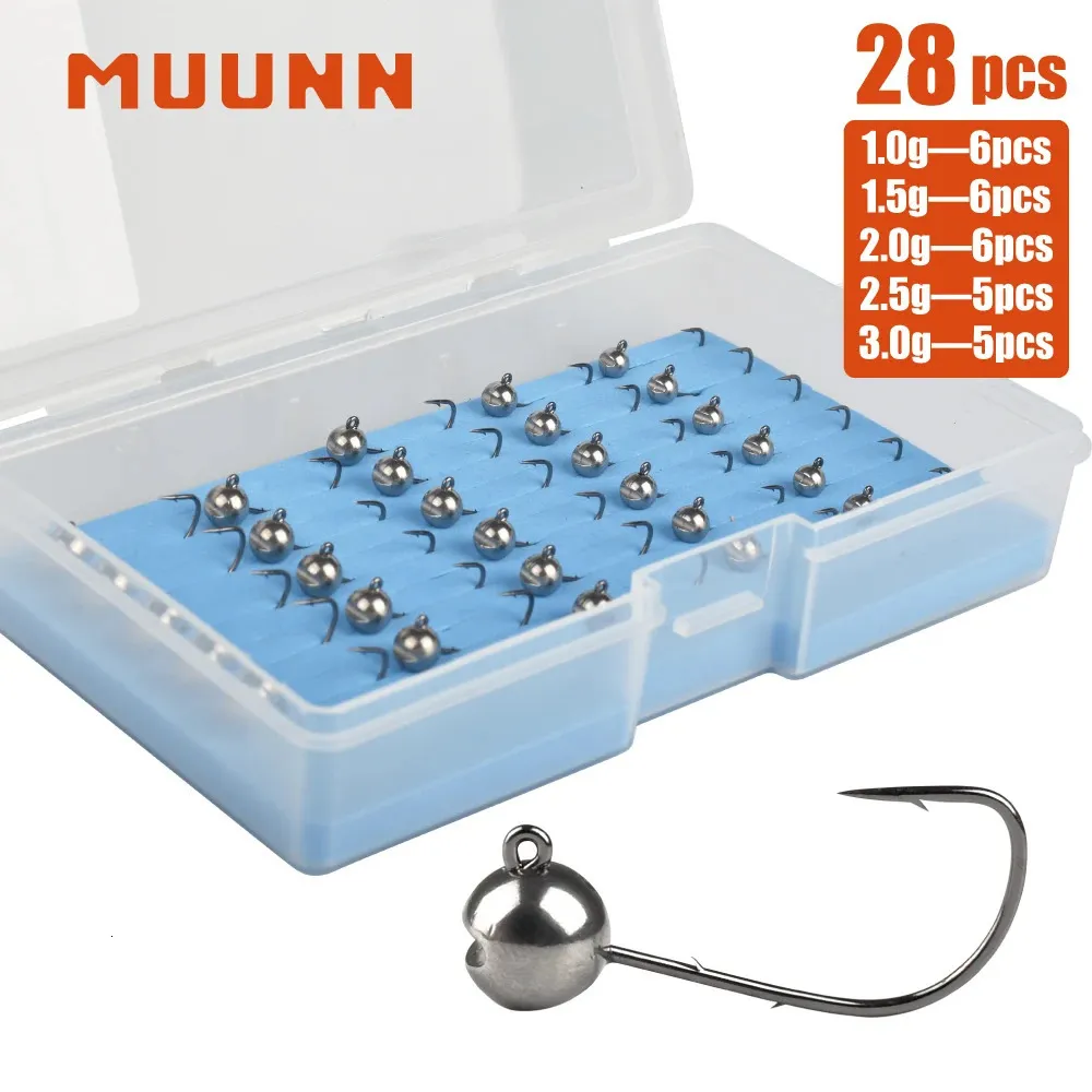 MUUNN 2830PCS Tungsten Round Jig Head Set 1g15g2g25g3g Barbed Shaky Rig Rockfish Perch Lure MANTIS AJING Soft 240312