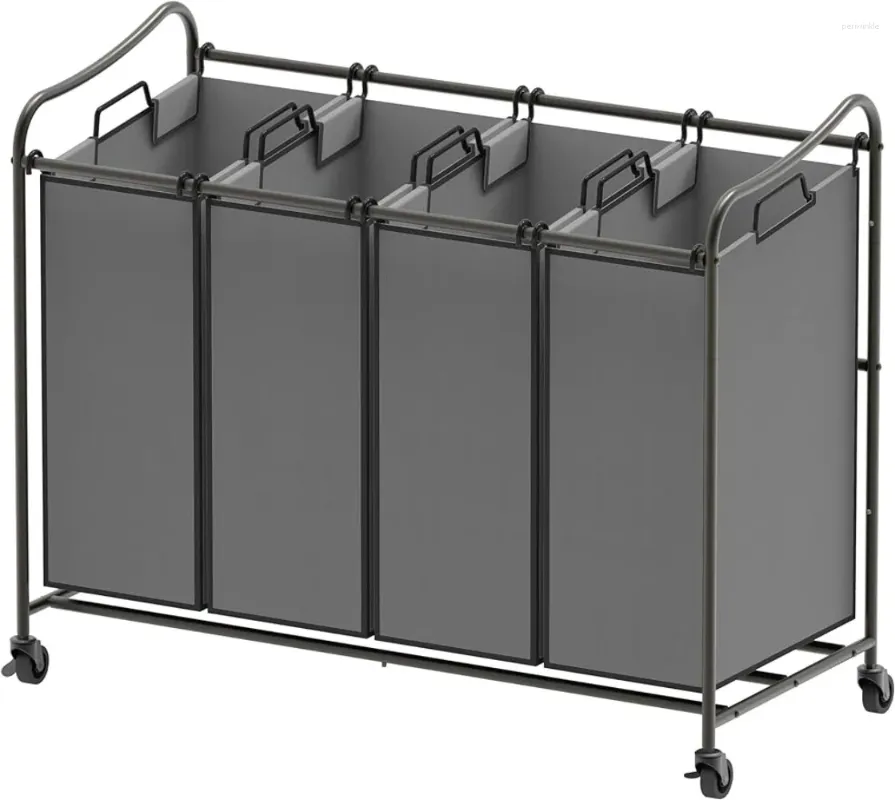 Sacos de lavanderia SimpleHouseware 4-Bag Heavy Duty Sorter Rolling Cart Cinza Escuro