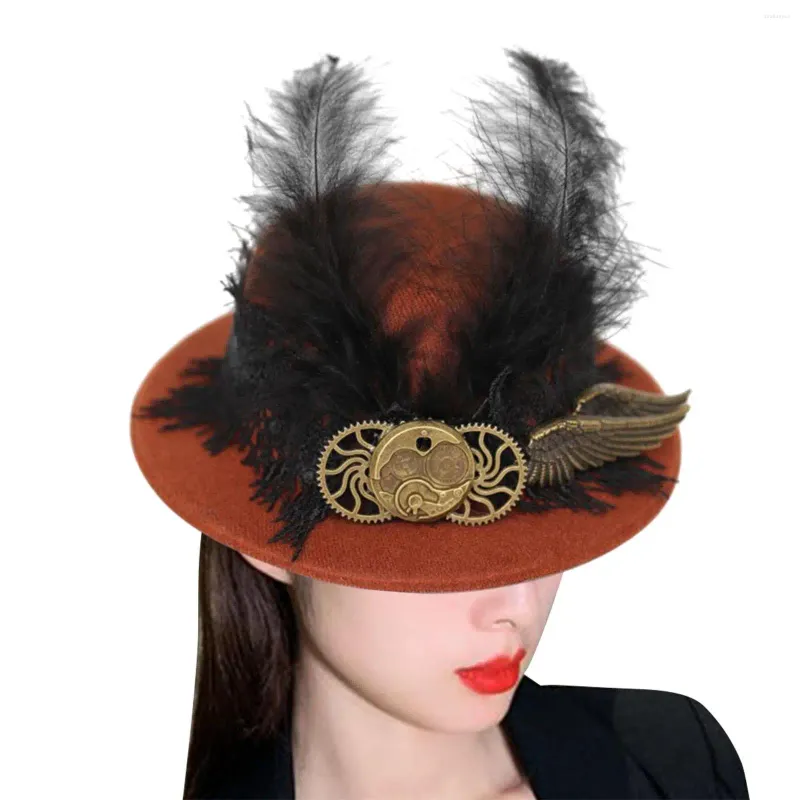 Berets Steampunk Hair Clip Fedoras Funky Cap Hat Hat Gothic Felg