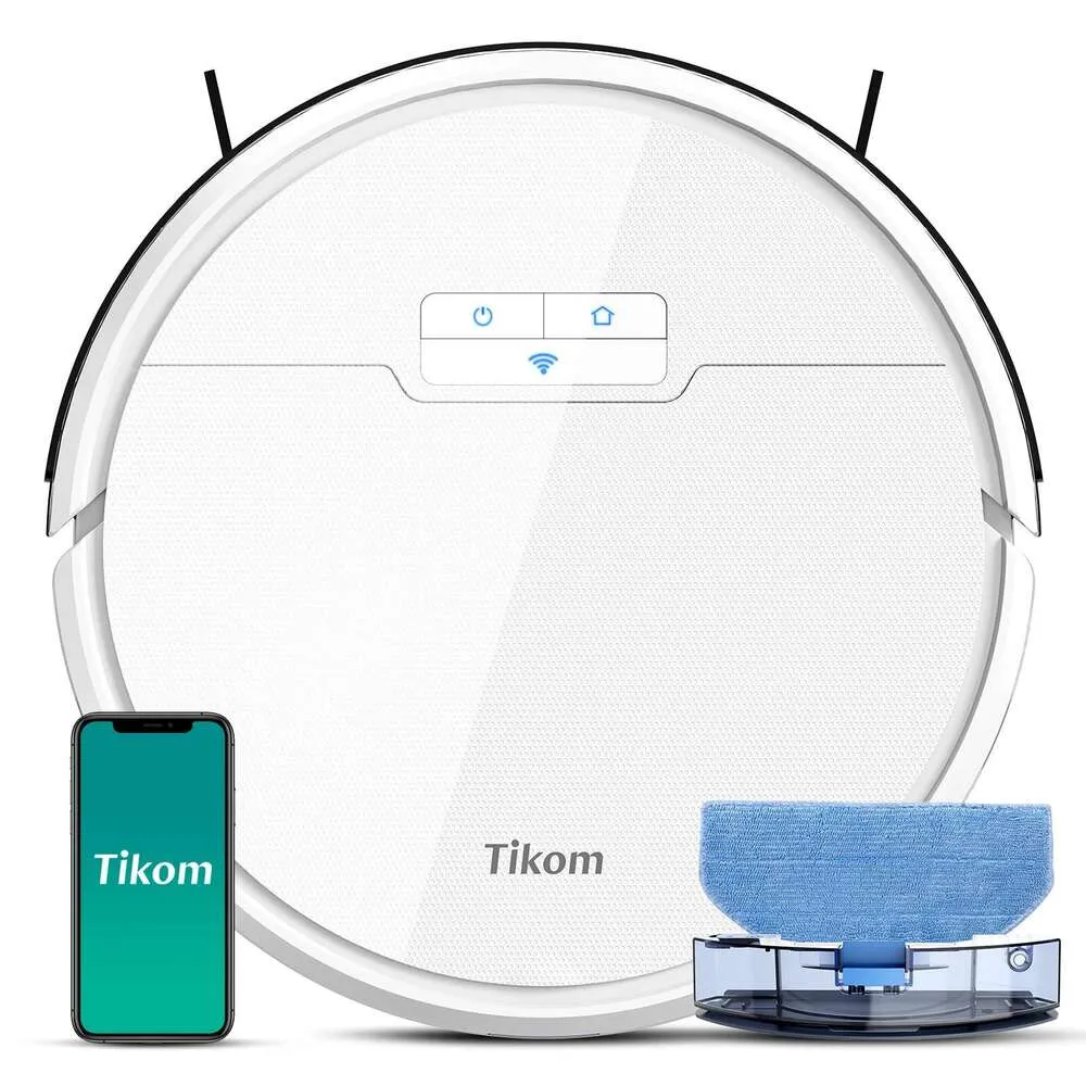 Tikom and Mop, G8000 Robot Vacuum Cleaner, 2700pa Strong Suction, Self-charging, Good for Hard Floors, White