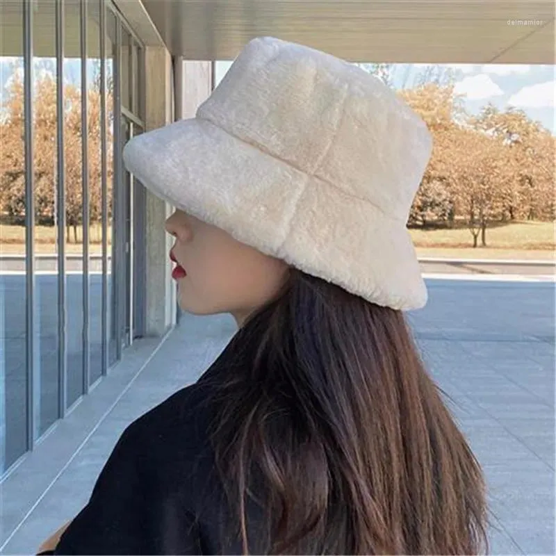 Bérets 2024 Mode d'hiver Femme Épaissi Polyvalent Blanc Noir Chaud Imitation Cheveux Chapeau De Pêcheur Japonais À Sommet Plat