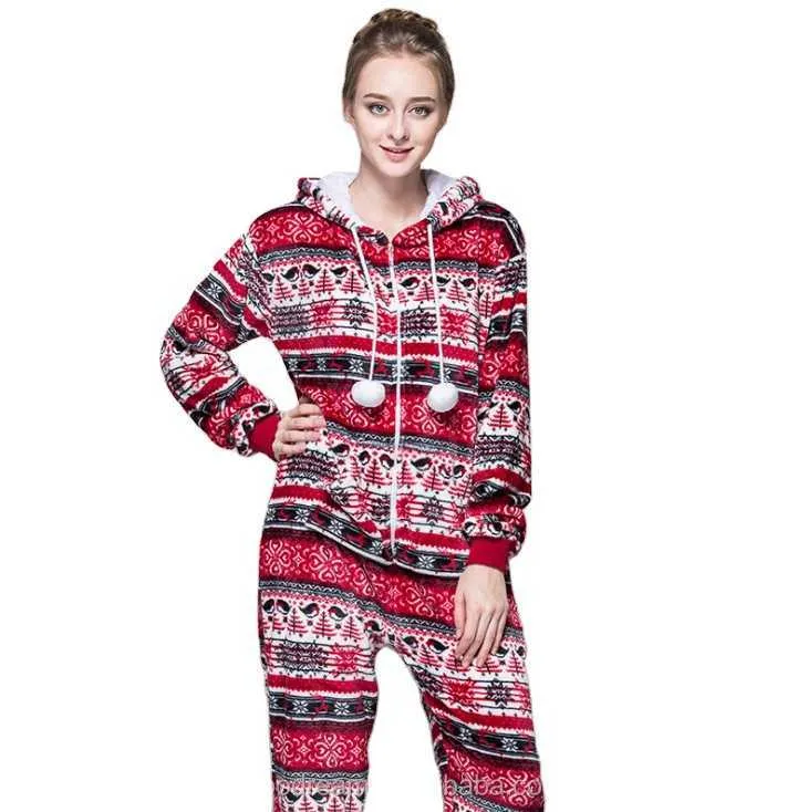 Aiminyz Fabriek Groothandel Fahion Pyjama Winter Flanel Kerst Sneeuwvlok Volwassen Onesie Pijama Nachtkleding voor Vrouwen