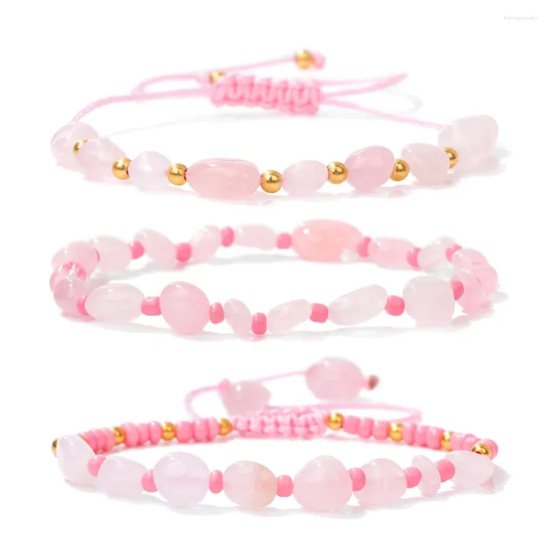 Filo 3 pz/set Casuali Quarzi Rosa Perline Braccialetti Corda Intrecciata Regolabile Pietra Naturale Occhio di Tigre Per Le Donne Regali