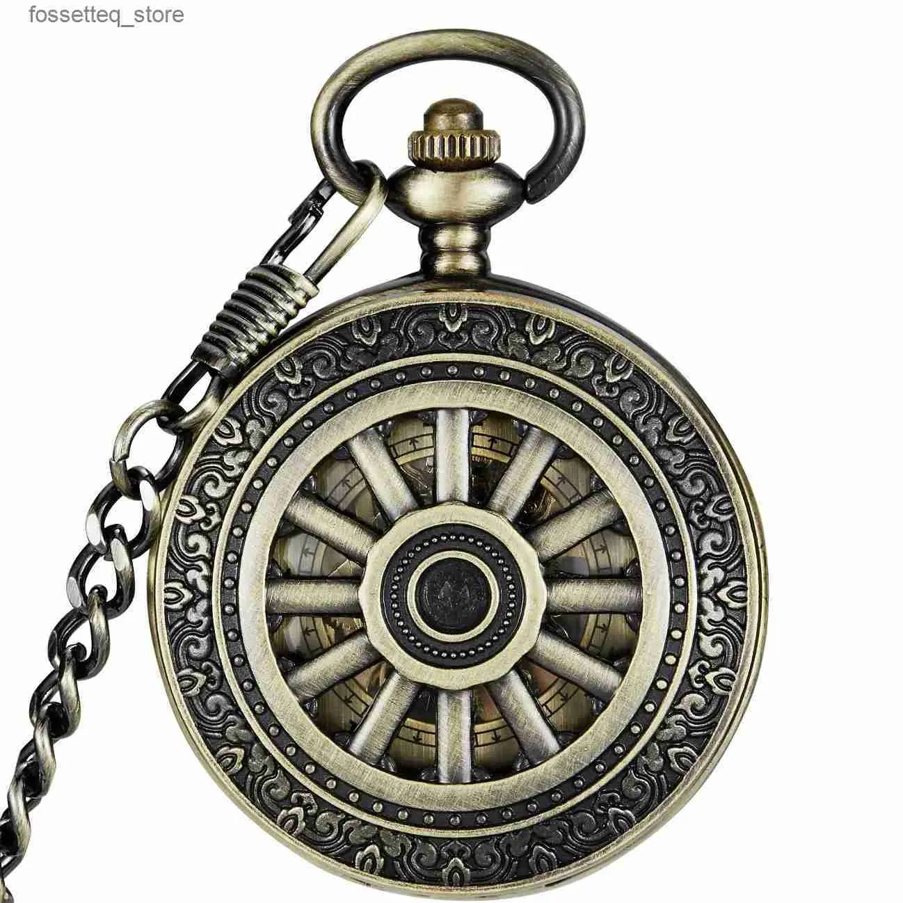 Pocket Watches Vintage Mechanical Skeleton Hollow Pendant Necklace Chain Hand Wind Pocket es Men Ladies Male Gifts L240322