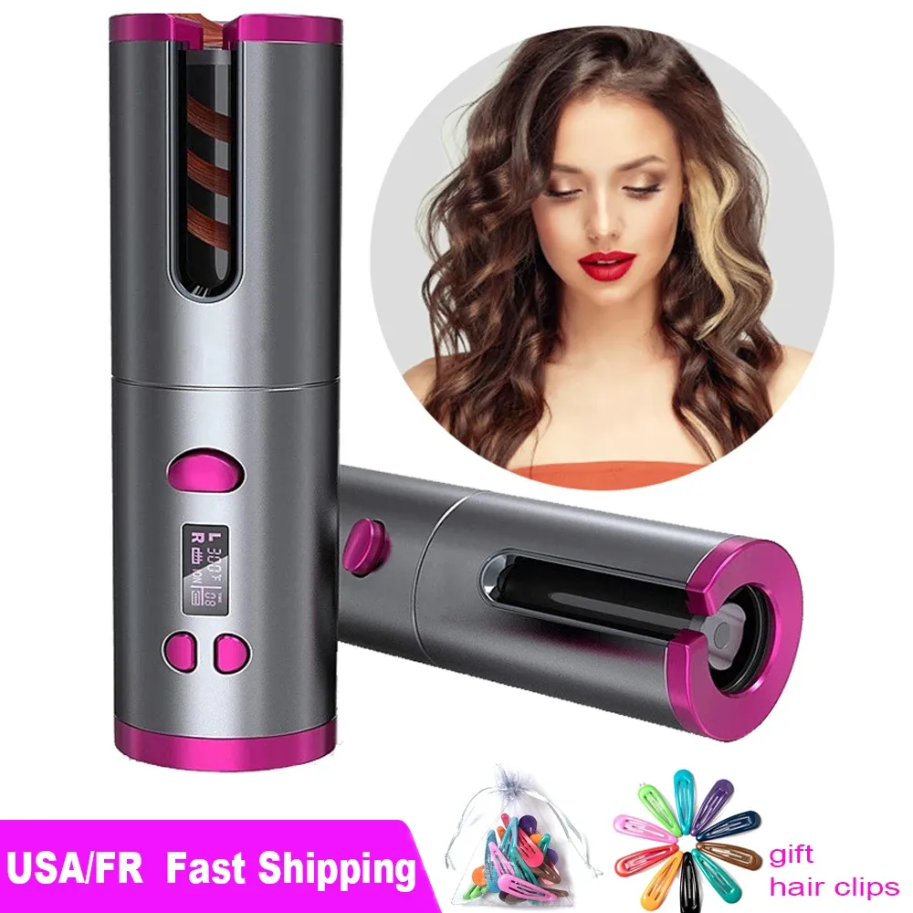 Irons Bezprzewodowy automatyczny do włosów Curler Bezprzewodowy USB ładowalny do włosów Curling Iron Portable Ceramic Air Curler Fryzura Zakrążona narzędzia