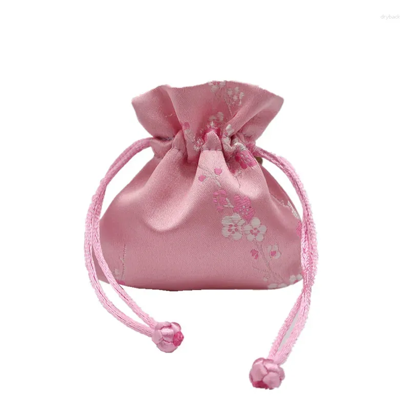 Jewelry Pouches 5pcs Mini Chinese Style Silk Brocade Drawstring Ring Earrings Storage Bags Handmade Packaging With Lined