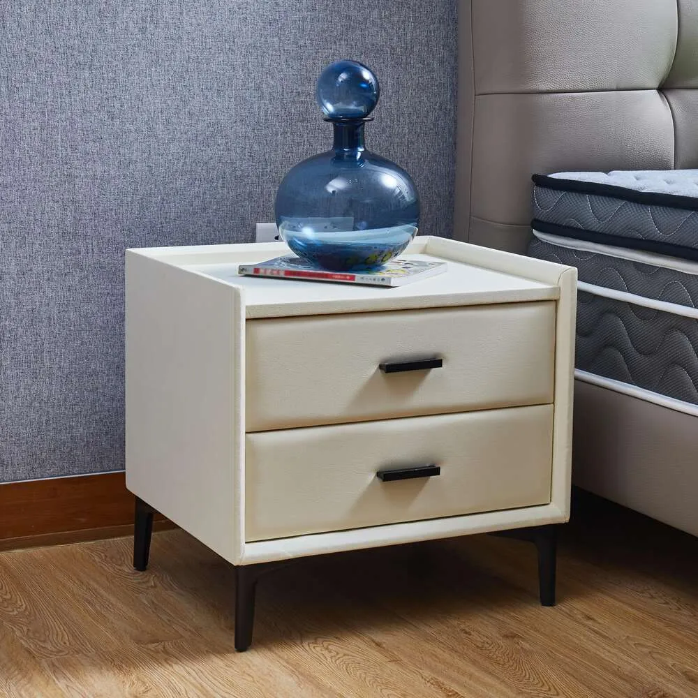 Nicbex 21.7 "X17.7" Modern NightStand 2 -lådor nattstativ med PU -läder och hårdvaruben End Bord Bäddskåp för vardagsrum/sovrum, Beige