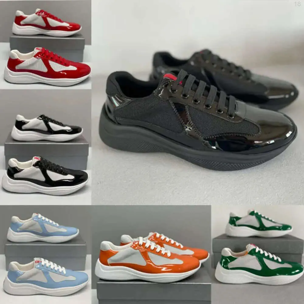 Top Designer Topmericas Cup Sneakers Runner Flat Flat Resports أحذية عرضية أحذية براءة اختراع أسود أزرق أزرق من نايلون في الهواء الطلق مع صندوق NO53