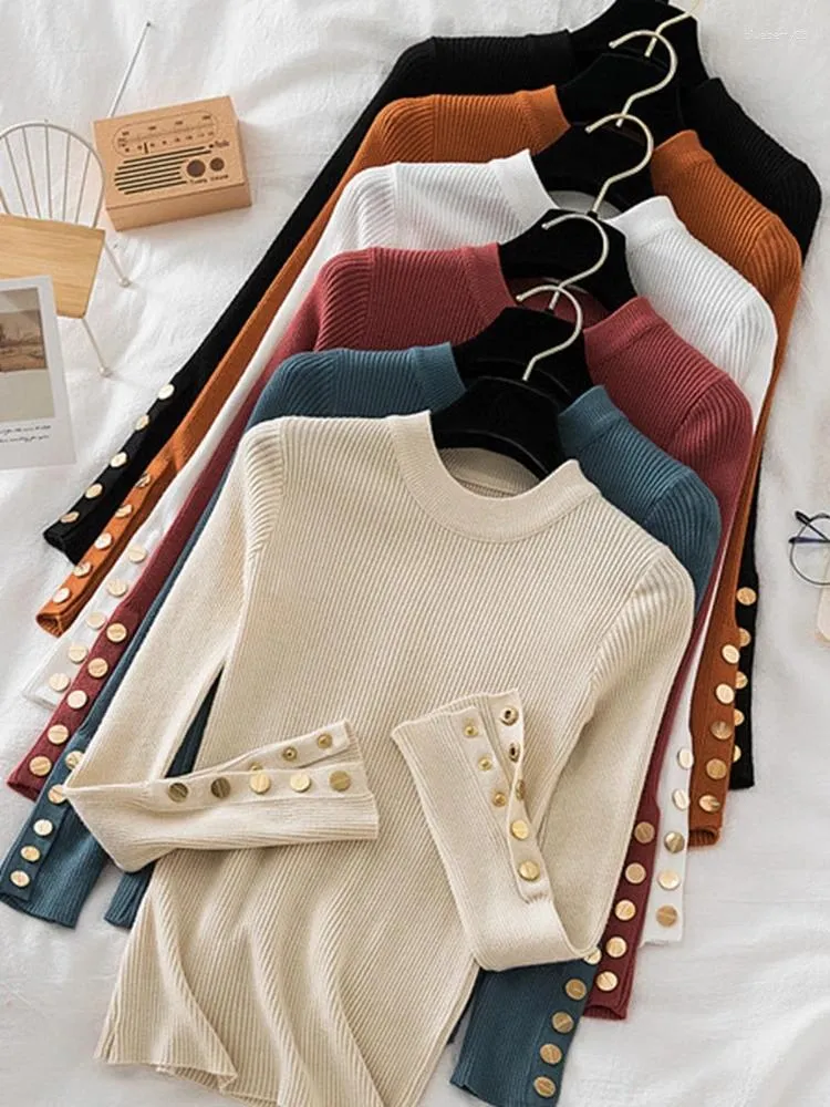 Women's Sweaters Thick Women Long Sleeve Pullovers Autumn Winter Clothes Button Sweater Female Casual Streetwear Knitted Tops Jumper