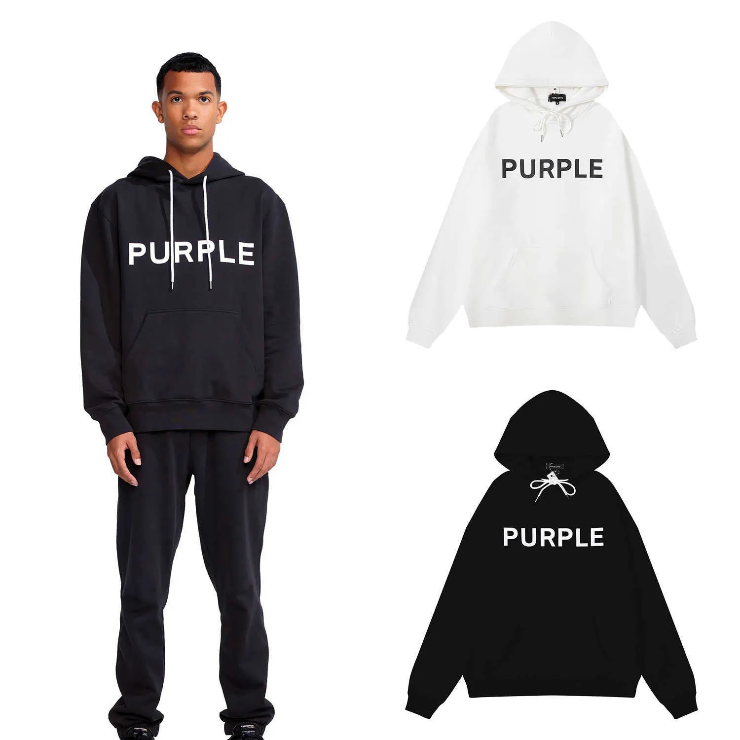 Purple Brand American Fashion Brand 2023 Classic Letter Same Color Embroidered Couple Hoodie Sweater for Men and Women