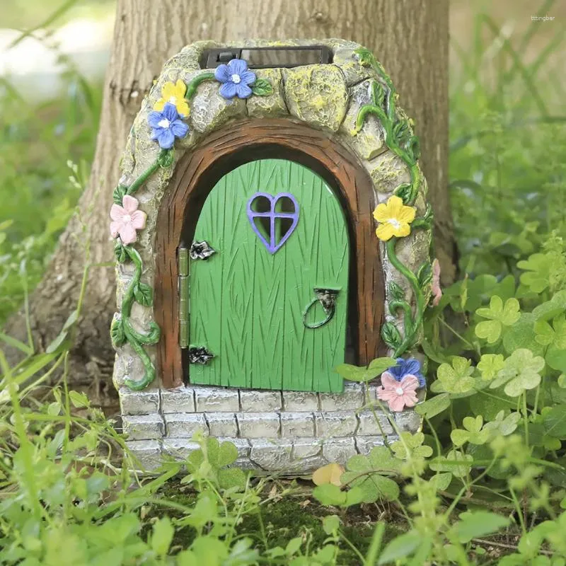 Garden Decorations Solar Resin Fairy Door Light Decor Gnome Home Sculpture Yard Art For Outdoor Patio Lawn