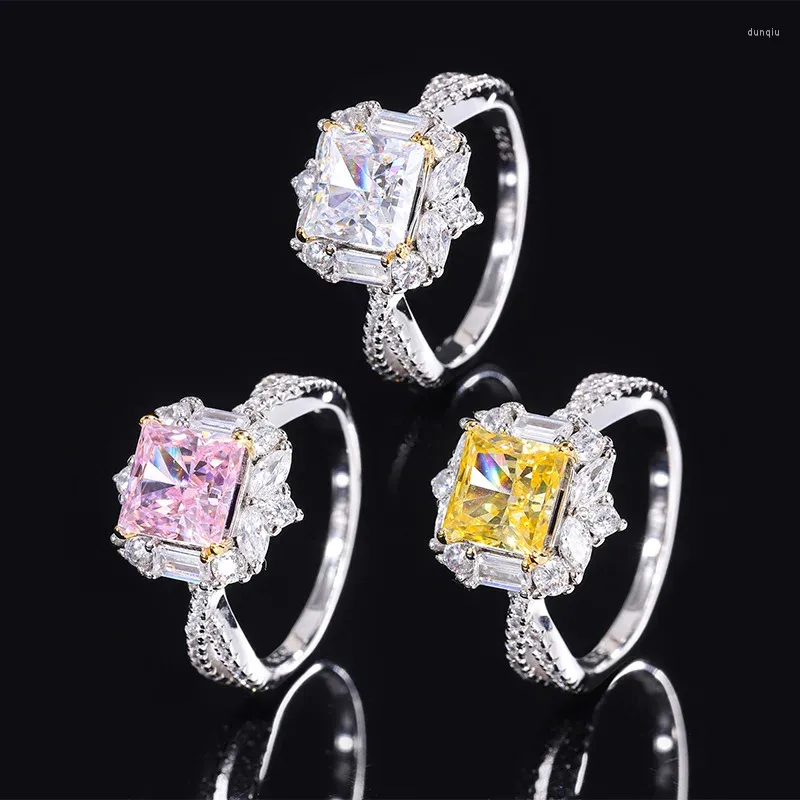 Anéis de cluster delicado 7/7mm rosa amarelo branco alto carbono diamante torção anel de braço para mulheres s925 prata esterlina noivado jóias de casamento