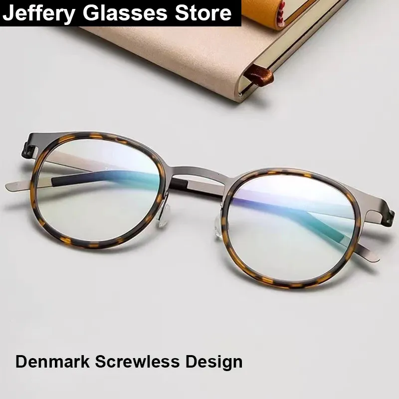 Denmark Ultralight Glasses Frame Men Women Fashion Retro Round Screwless Eyeglasses Prescription Classic Design 9704 240322