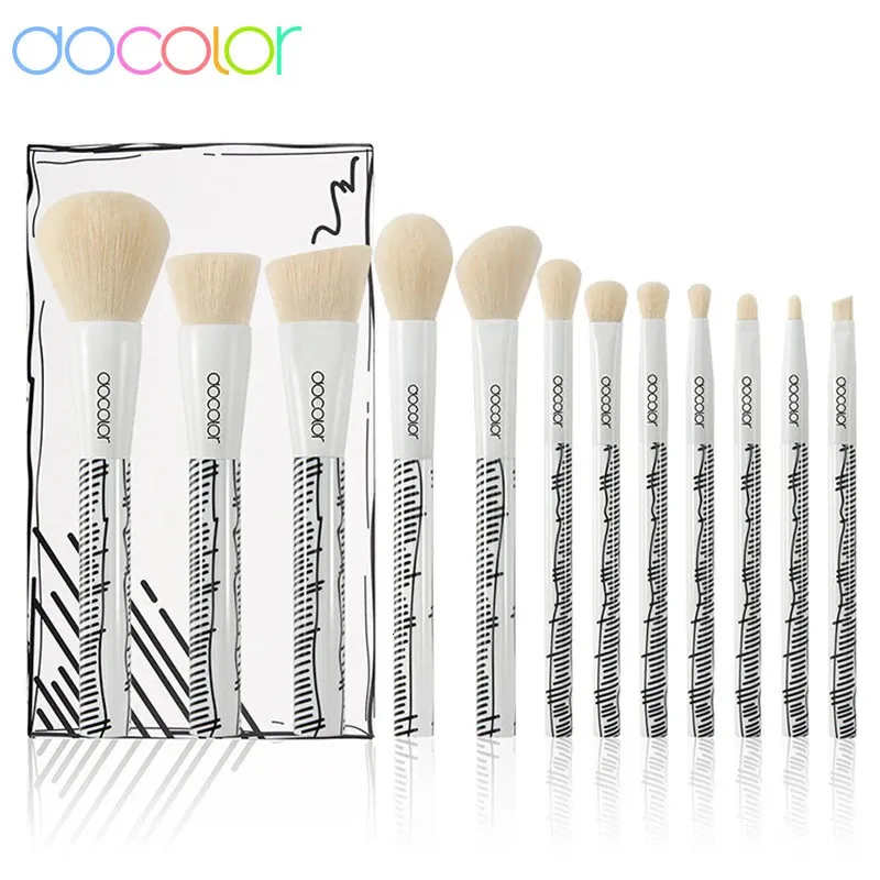 Docolor 12 pezzi Pennelli per trucco Set Fondotinta in polvere Blush Ombretto Labbra Pennello per trucco Kit di strumenti cosmetici Maquiagem 240314