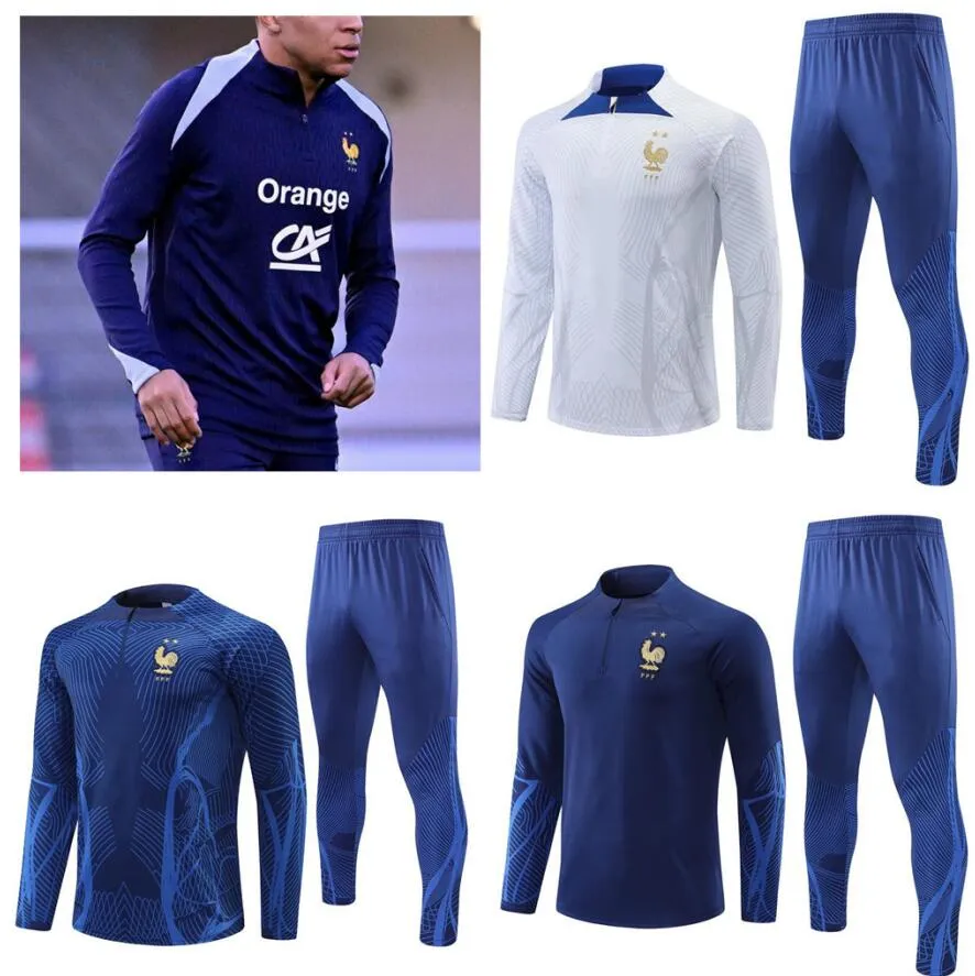 French Tracksuit Kids Kit Set World Cup Mbappe Survetement Football Jogging Equipe de 23 24 25 Soccer Training Suit Child Boy Set Long Sleeve