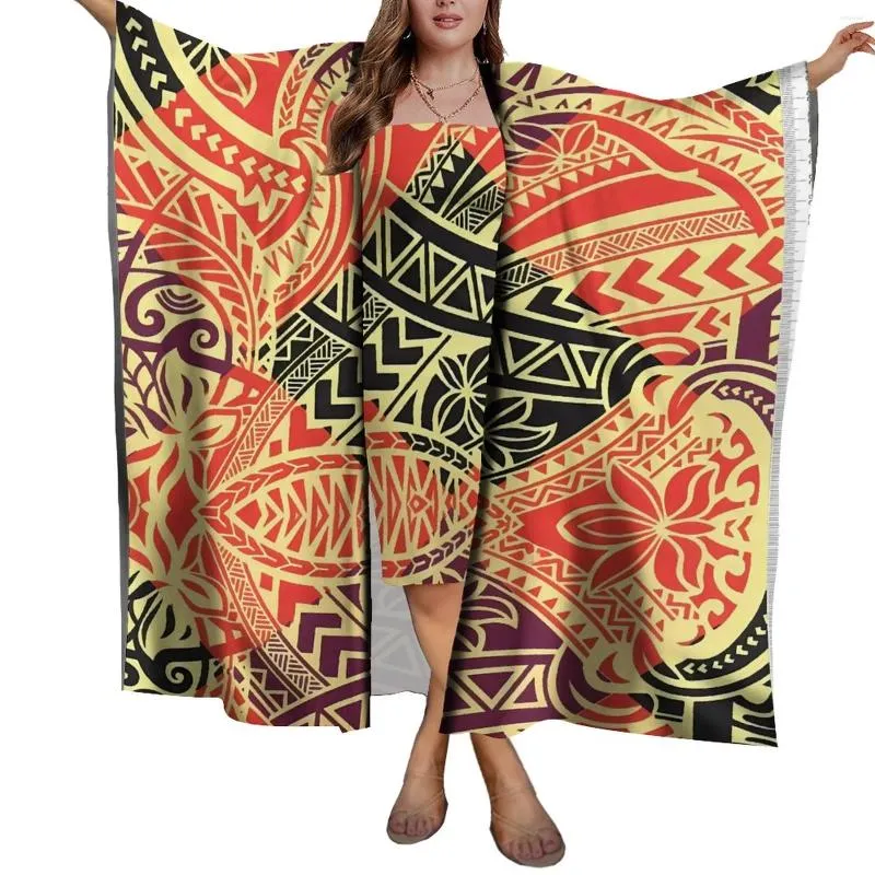 Abiti da festa Design modello personalizzato Set di abiti leggeri da donna tribale polinesiano da spiaggia, protezione solare, scialle, sarong