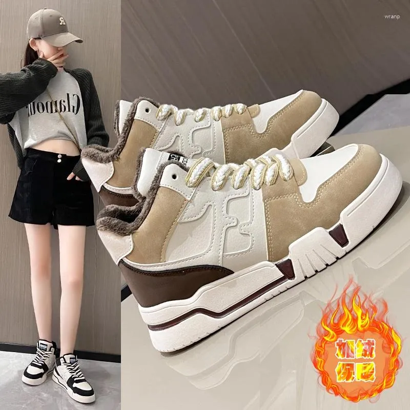 Shoes Winter 367 2024 Walking Women's Style Plush Warm Cotton Student High Top Board Fashion Casual Sports 73184