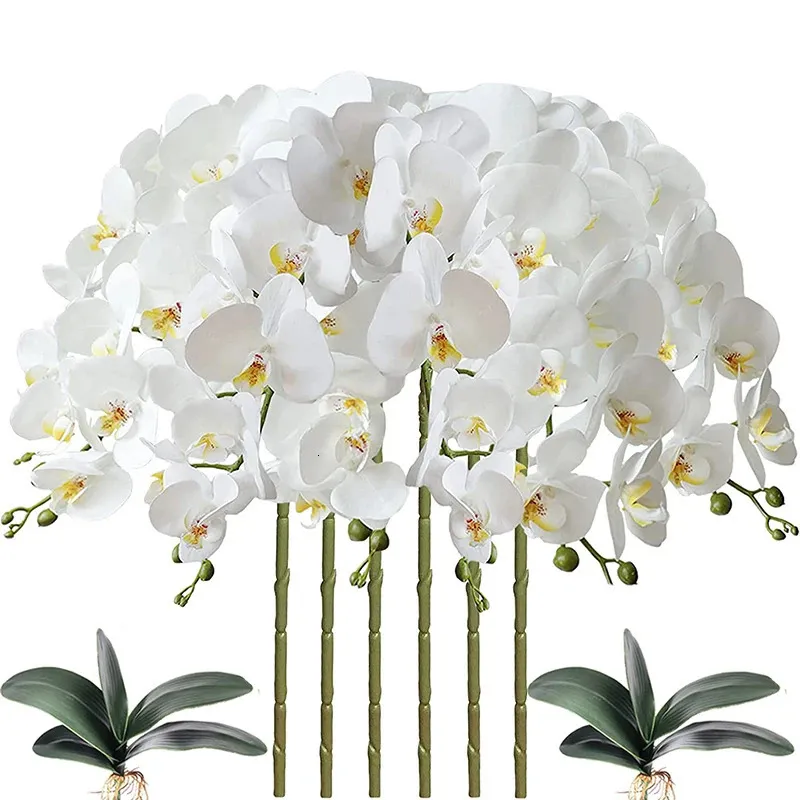 32 بوصة phalaenopsis الزهور 9 رؤساء الزهور الفراشة الاصطناعية نباتات الجذعية للمنزل ديكور 6pcs 240309