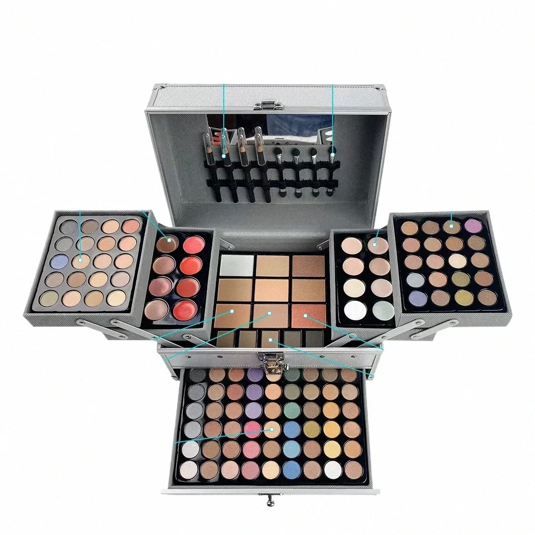 Maquillage Set Box Fard à paupières Lèvres Blush Vernis à ongles Crayon à sourcils Palette multifonction Noël Cadeaux d'anniversaire de mariage Cosmétique a4sE #