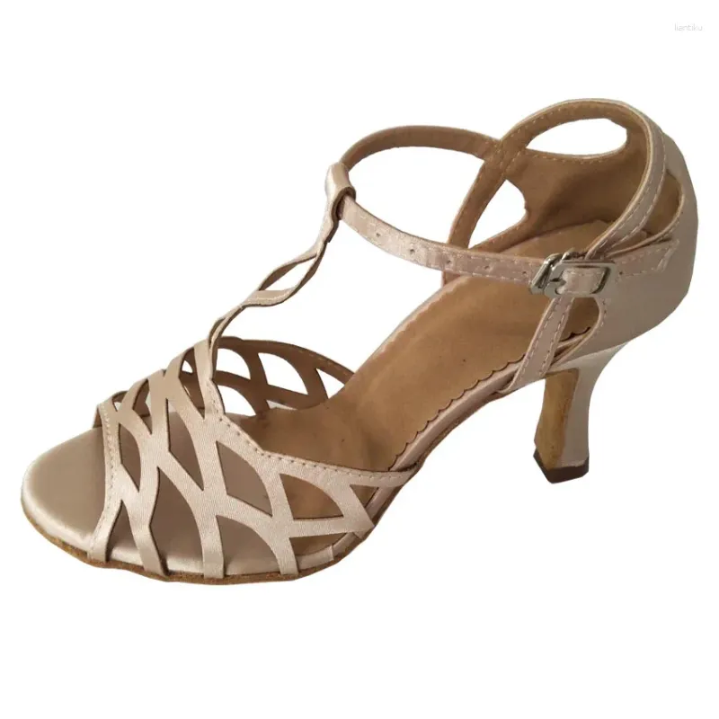 Dansschoenen Elisha Aanpasbare hak Dames Beige Kleur Salsa Latin Ballroom Open teen Feest Uithollingen