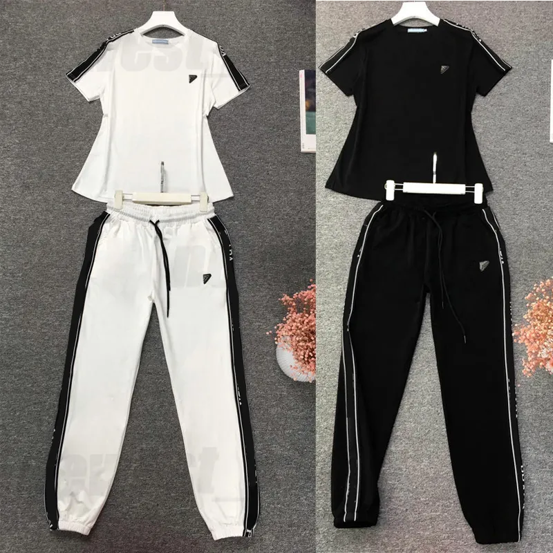 designer brand womens tracksuit set clothing t-shirt pants suits casual cotton metal badge summer classic letter striped pacthwork horse geometry jogger pants